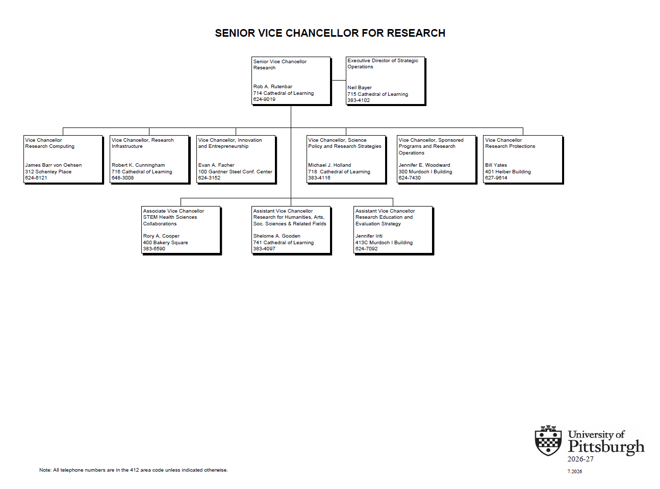 Visual organizational chart for Senior Vice Chancellor for Research; text included on page below image.