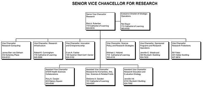 Senior Vice Chancellor for Research organizational flowchart; text included below.