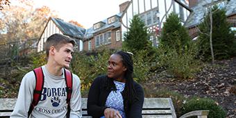 students sitting outside on Pitt-Greensburg campus